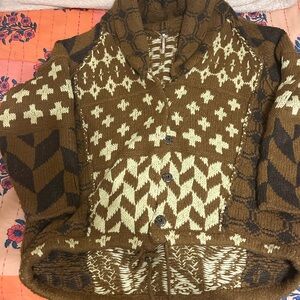 Free People Brown and Cream Patterned Cardigan